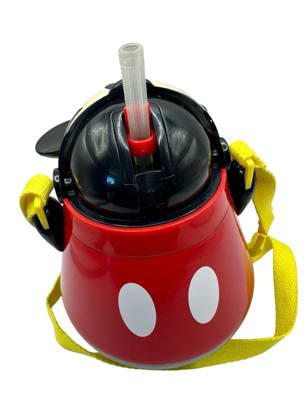 Disney Red and Black Mickey Mouse Kids Straw Bottle with Yellow Strap